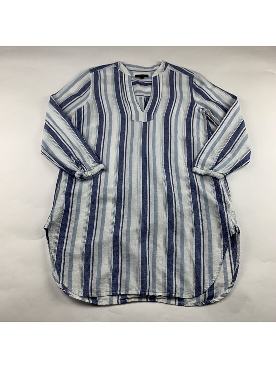 J. Crew Dresses & Skirts - J.Crew Blue Striped Linen Blend Split Neck Tunic Shirt Dress S